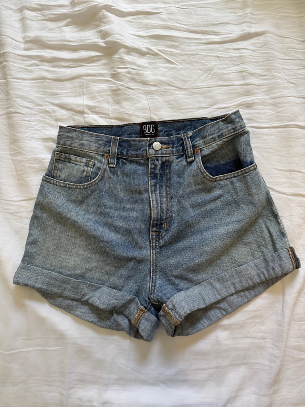 BDG Medium Wash High-Rise Rolled Hem Denim Shorts